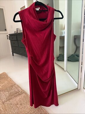 Helmut Lang Sleeveless Draped Cowl Neck Dress in Maroon Crimson Red